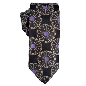 Ted Baker London 100% Silk Men's Tie -Black w/Mauve & Cream Geometric Pattern